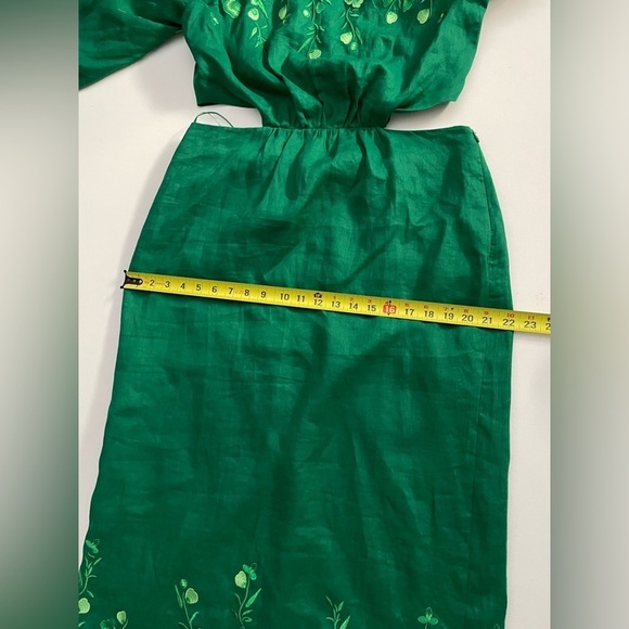 Saloni Neelam floral embroidered cutout linen dress emerald green sz us 12 - Picture 11 of 12